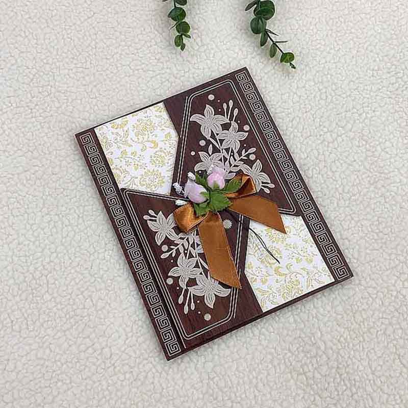 Foreign Trade Custom Middle East And Africa High-Grade Rectangular Laser Hollowing Gold Powder Wooden Invitation Invitations With Flower Bow Hand-Held Envelope Manufacturers Direct Wholesale details Picture