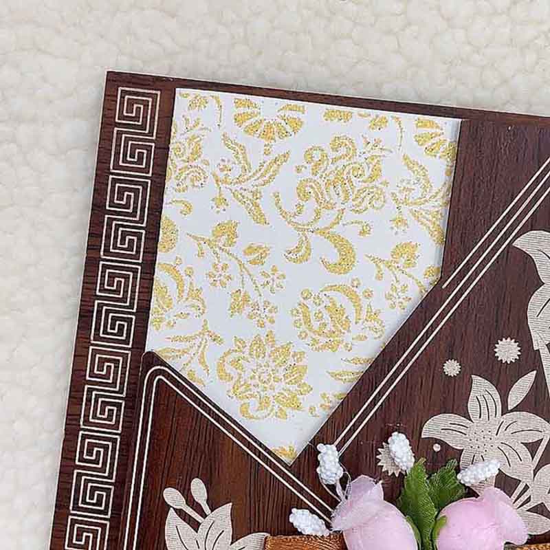 Foreign Trade Custom Middle East And Africa High-Grade Rectangular Laser Hollowing Gold Powder Wooden Invitation Invitations With Flower Bow Hand-Held Envelope Manufacturers Direct Wholesale Application Scenario