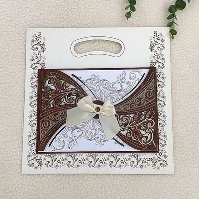 Foreign Trade Custom Middle East And Africa High-Grade Rectangular Laser Hollowed Out Wooden Invitation With Diamond Bow With Hand-Held Envelope Manufacturers Direct Wholesale