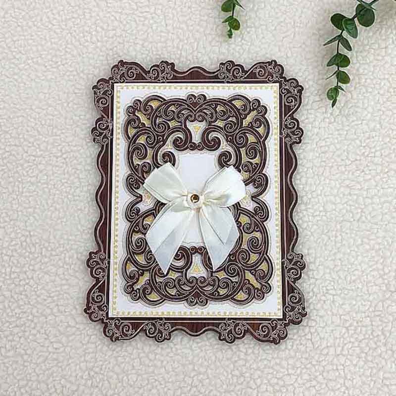 Manufacturers direct wholesale Middle East Africa elegant rectangular laser hollowed out wooden invitations invitations with a bow envelope thumbnail