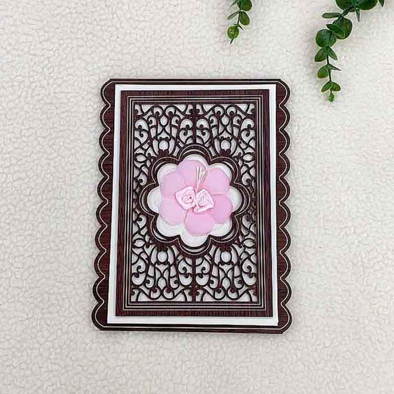 Foreign trade custom Middle East and Africa high-grade rectangular laser hollowed out wooden invitation with pink flowers hand-held envelope wedding invitation manufacturers direct wholesale thumbnail