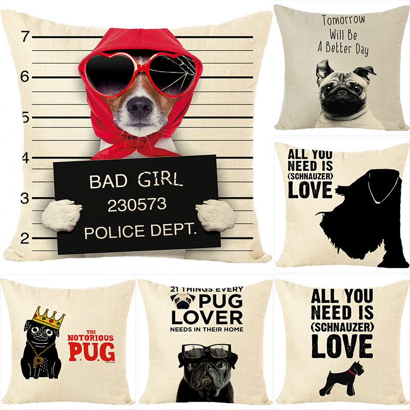 Aliexpress burst with word bitch DOG linen pillow foreign trade hot dog linen cushion cover can be customized thumbnail