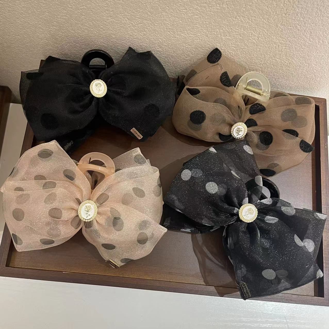 Homemade Sweet Super Fairy Bow Mesh Hairpin Female Back Hair Temperament Hairpin Grab Large Shark Clip details Picture