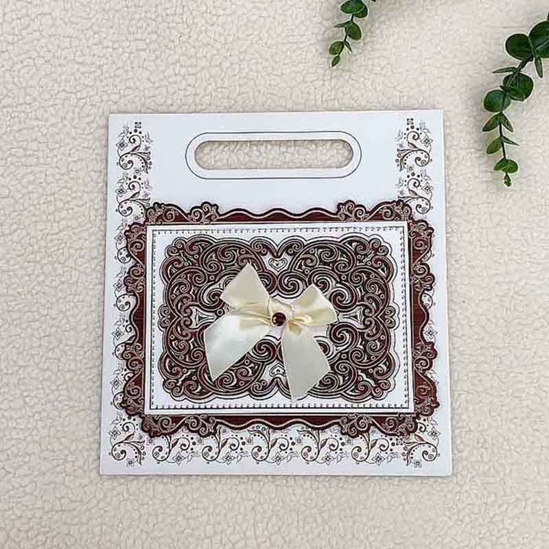 Foreign Trade For Wholesale Middle East Africa Elegant Rectangular Laser Hollowed Out Wooden Invitations Invitations With Bow Envelope Customization Specification drawing