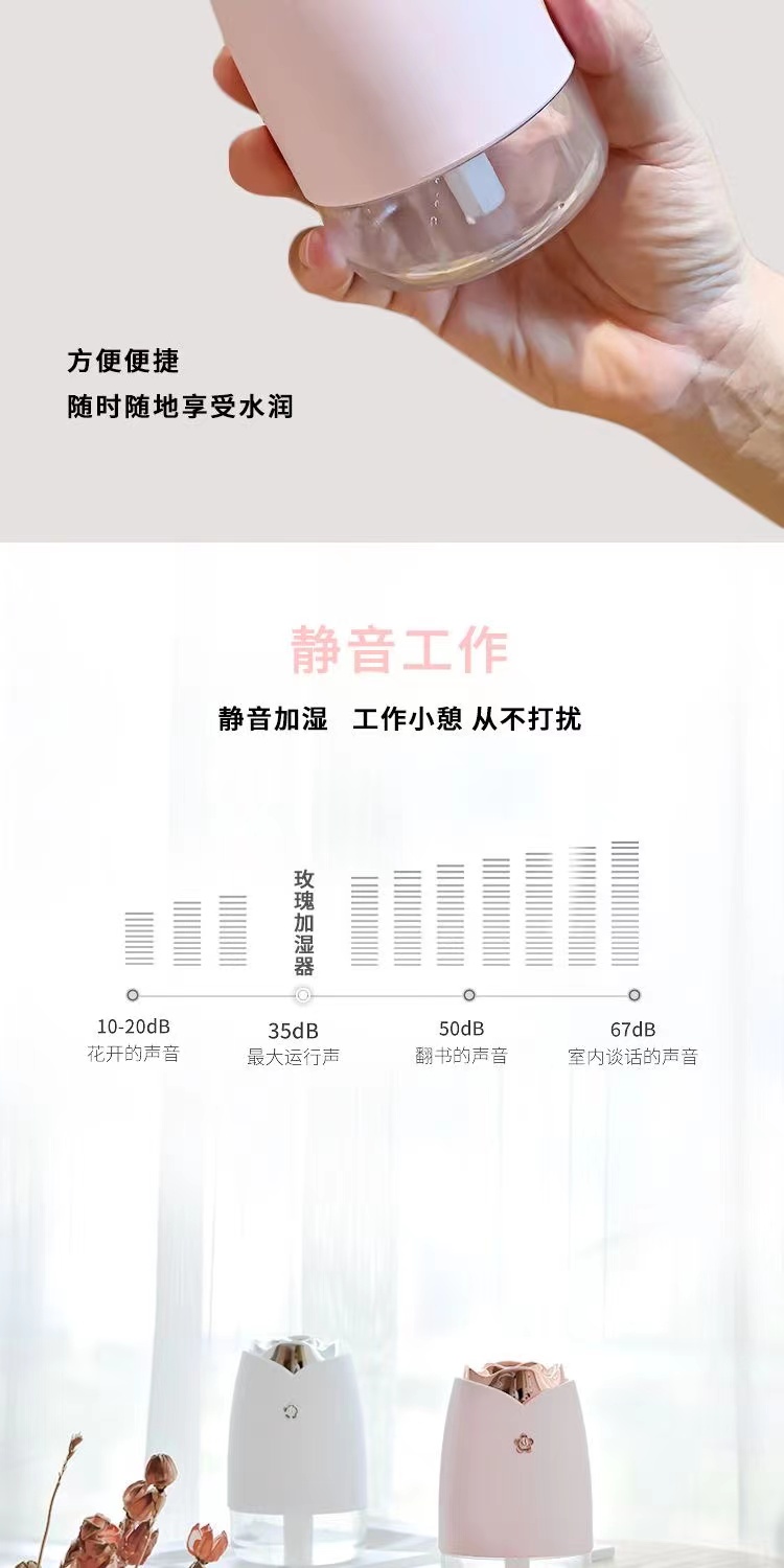 创意玫瑰USB迷你加湿器大喷雾静音雾化空气净化车载卧室保湿详情10