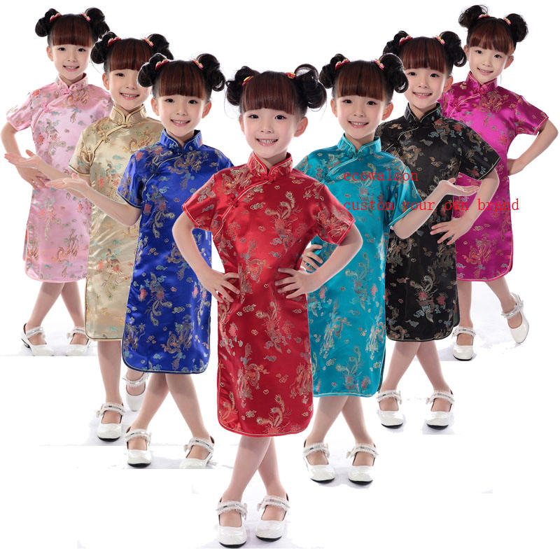 Children's Summer Cute Costume Performance Costume Foreign Trade Plum Blossom Dragon Phoenix Peony Girl Brocade Cheongsam Spot Application Scenario