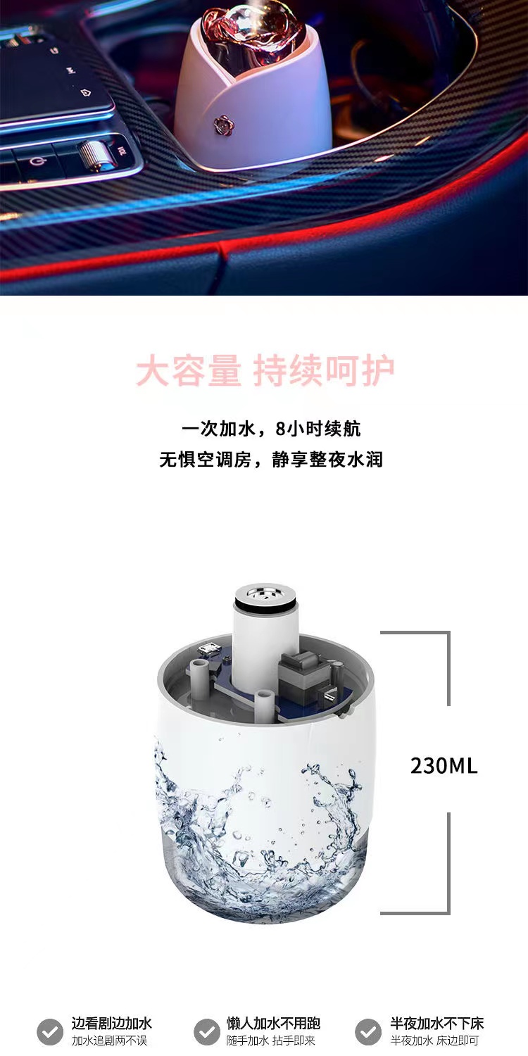 创意玫瑰USB迷你加湿器大喷雾静音雾化空气净化车载卧室保湿详情12