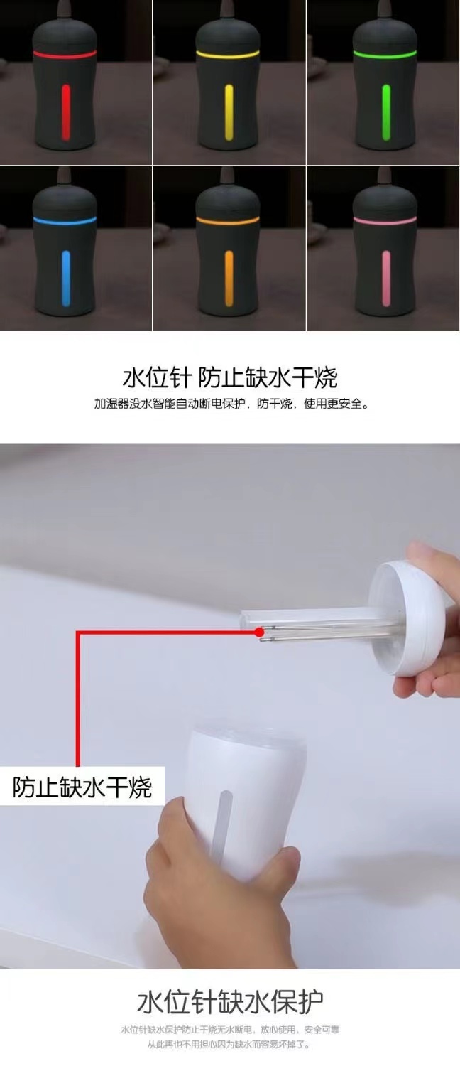 USB迷你加湿器七彩灯光卧室内车载空气净化器雾化保湿补水喷雾机详情10