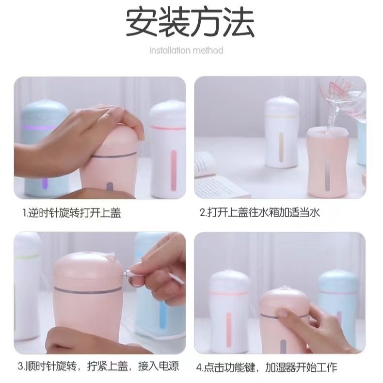 USB迷你加湿器七彩灯光卧室内车载空气净化器雾化保湿补水喷雾机详情3