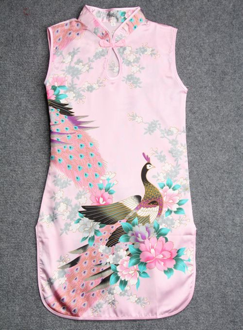 Children Tang Dress Children's Performance Cheongsam Dress Children's 61 Performance Dress Girl Imitation Silk Peacock Small Cheongsam Specification drawing