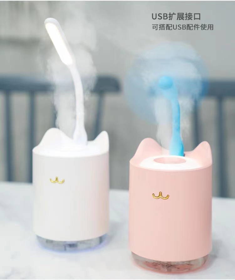创意猫咪加湿器USB家用桌面静音补水将噪小型加湿器迷你氛围夜灯详情13