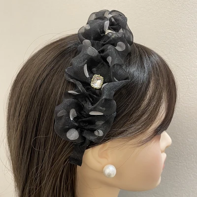 High Cranial Top Black Pleated Mesh Headband Women's Summer Hair Card Face Wide Edge With 2023 Network Red New Style