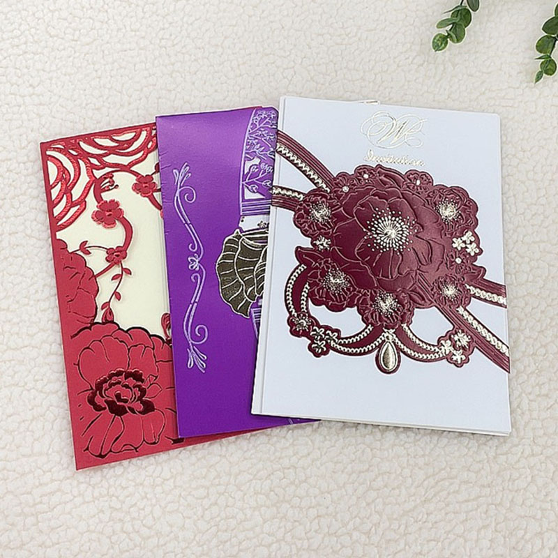 Manufacturers direct red purple white Chinese laser hollow card wedding invitations invitations and other greeting card invitations design wholesale thumbnail