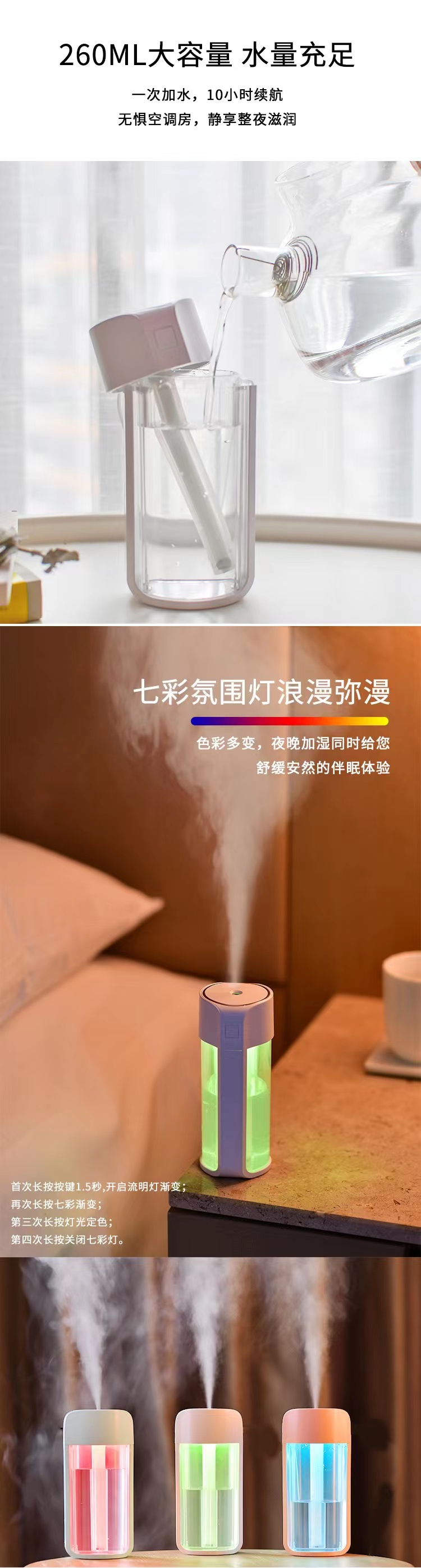 新款F1水杯加湿器简约迷你车载室内 负离子空气净化静音加湿器详情6