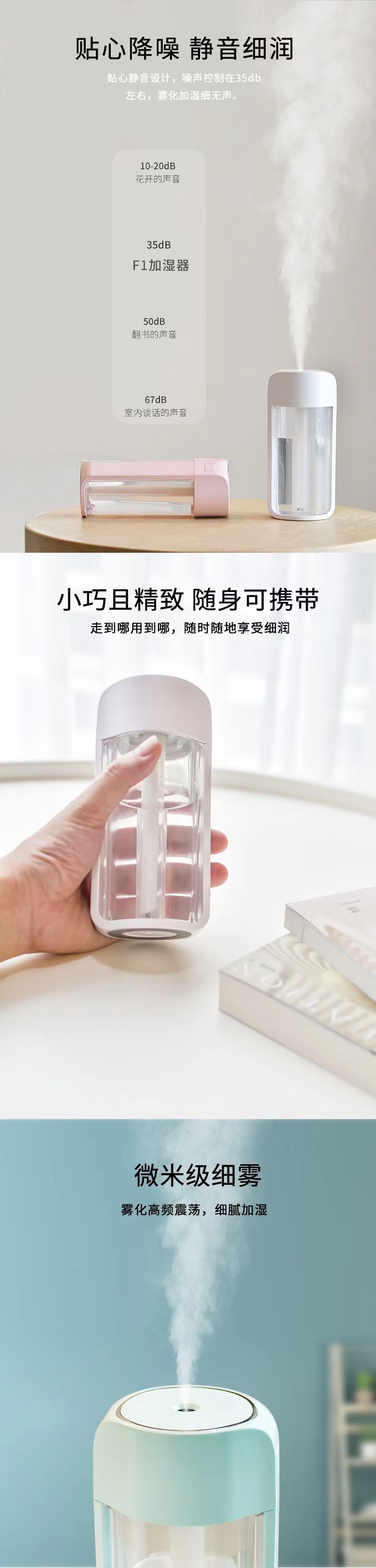新款F1水杯加湿器简约迷你车载室内 负离子空气净化静音加湿器详情5