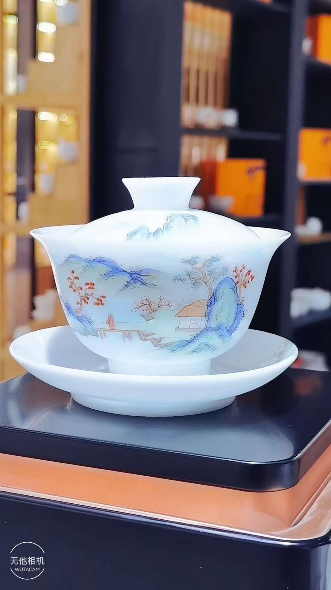 景德镇手绘冰种玉瓷盖碗详情3