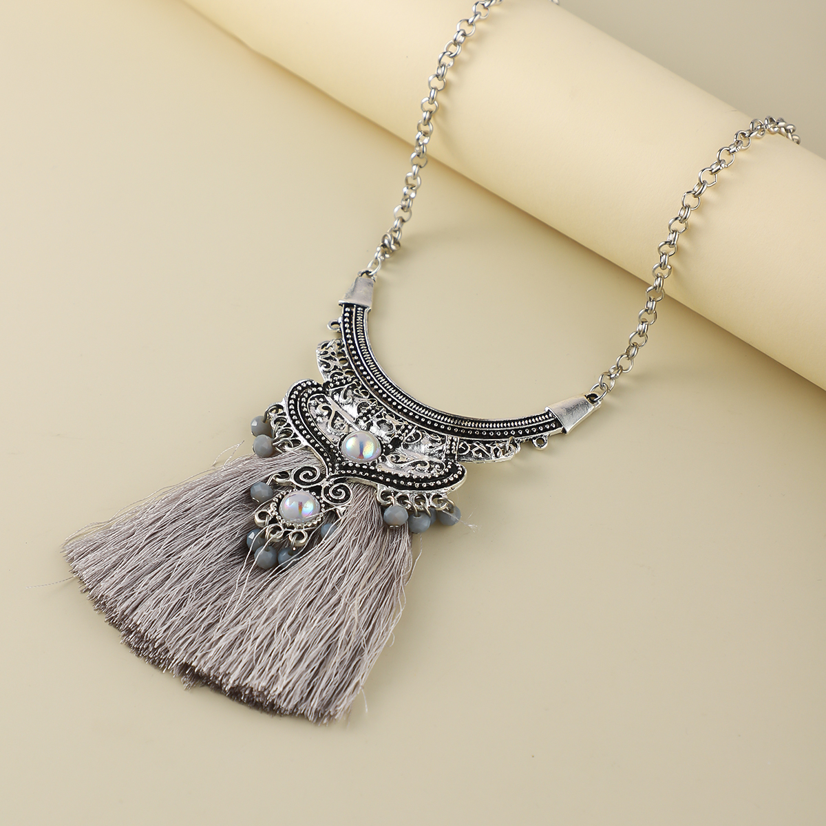 European and American retro Bohemian long fringe necklace feminine personality earrings necklace combination