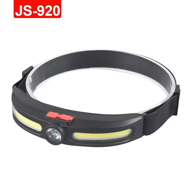 JS-920头灯USB充电COB头灯 轻型LED泛光 户外野营头戴式强光塑料头灯矿灯