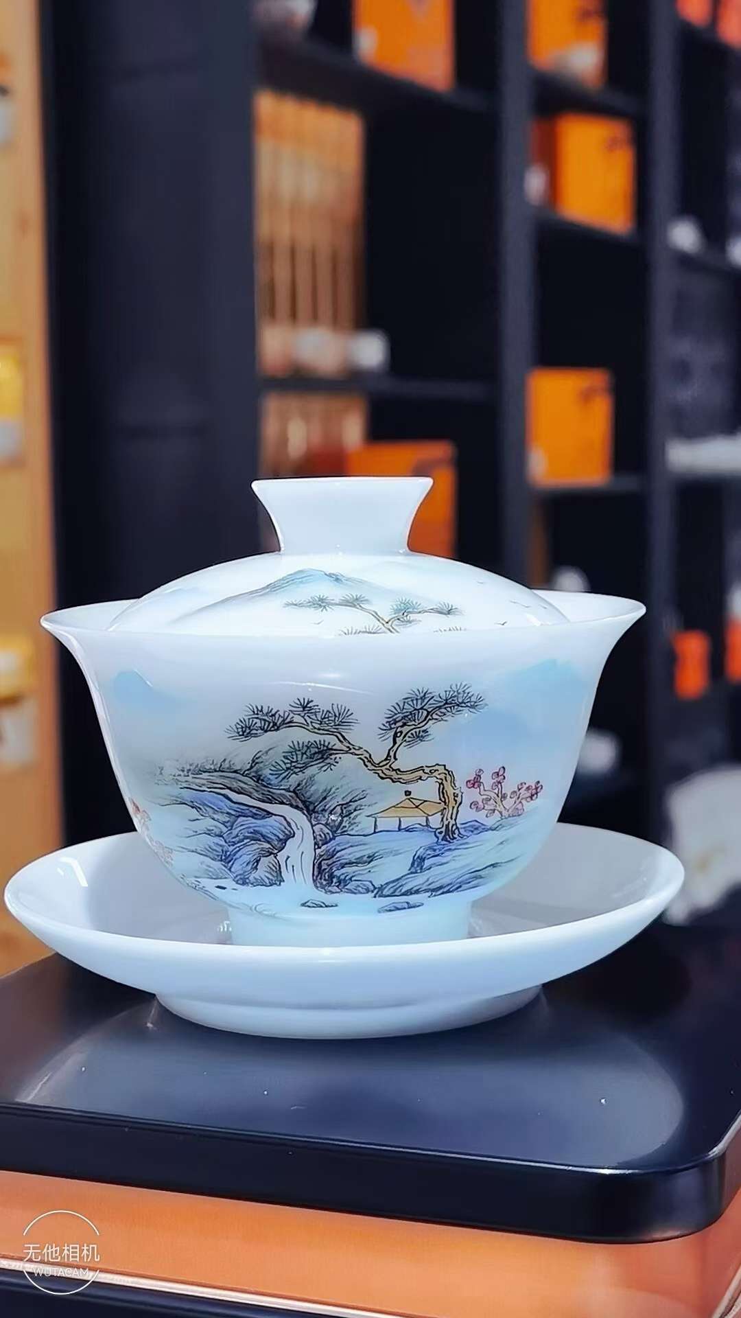 景德镇手绘冰种玉瓷盖碗详情5