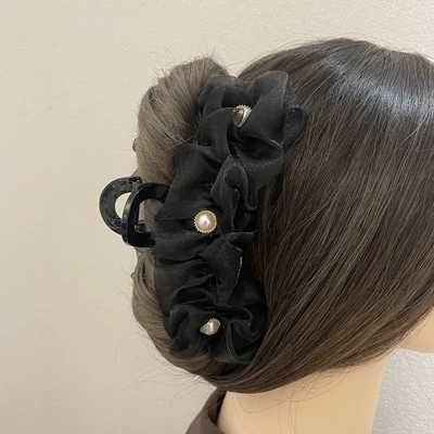 The Amount Of Hair ~ Temperament Super Fairy Summer Net Yarn Hairpin Female Back Head Hairpin Grab Large Shark Clip Advanced Sense