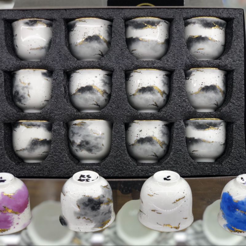 Gold-painted 12 Arabic coffee cups set in 4 colors, small luxury, high appearance level, exquisite and creative coffee cups details Picture