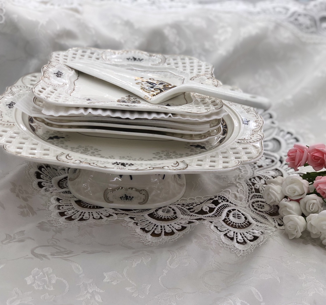 Ceramic plates, new household internet-famous dinner plates, Ins-style tableware, high-end plate 8-piece set, cake plate set details Picture