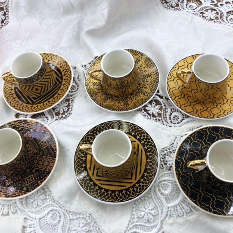 六杯六碟陶瓷咖啡杯碟套装4色可选精致小奢华创意咖啡杯碟