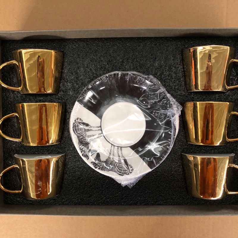 镀金六杯六碟陶瓷咖啡杯套装4个图案选经典高颜值陶瓷咖啡杯碟套装图