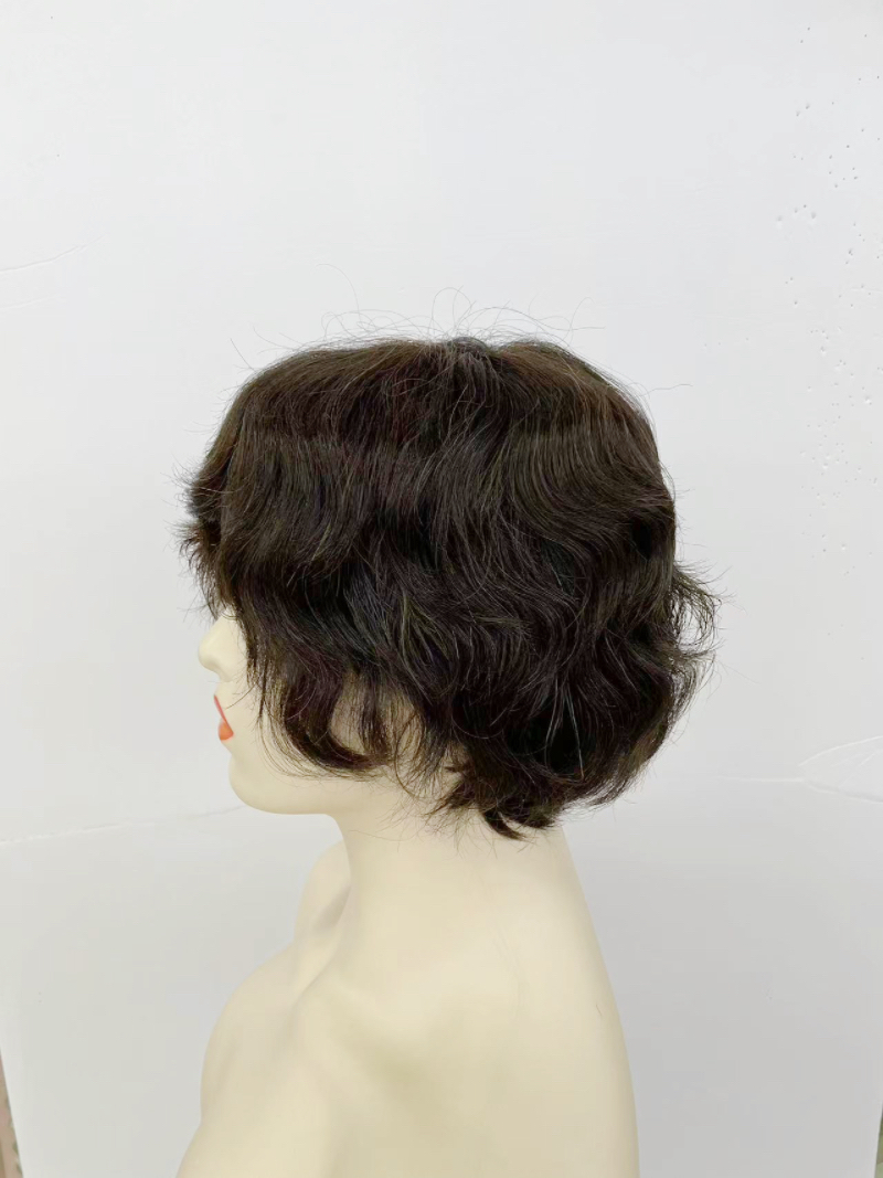 Short blonde wig for middle-aged and elderly people with real human hair details Picture