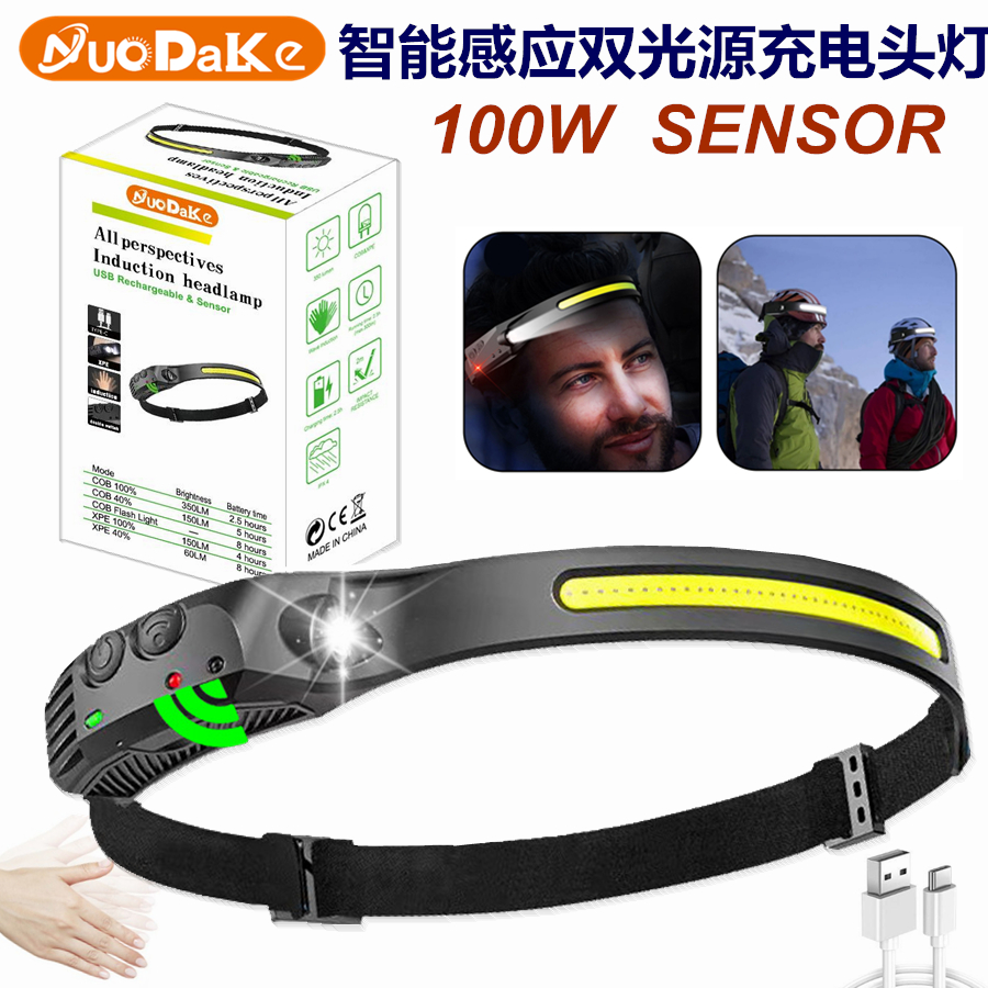 Silicone Sensing Headlight Cob Charging Smart Sensing Headlight Wave Sensing Cob Headlight Outdoor Riding Light Usb Charging Night Running Light Led Strong Head Light Nk-H805 details Picture