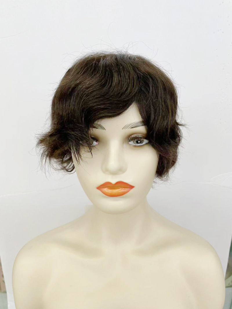 Short blonde wig for middle-aged and elderly people with real human hair pic 11