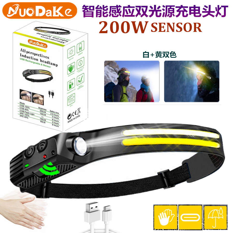 Silicone Sensing Headlight Cob Charging Smart Sensing Headlight Wave Sensing Cob Headlight Outdoor Riding Light Usb Charging Night Running Light Led Strong Head Light Nk-H805 Specification drawing