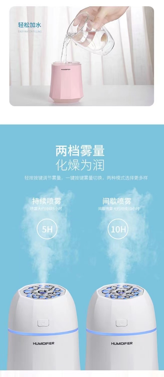 果粉加湿器USB家用办公喷雾加湿器净化器车载空气静音超声波加湿器详情9