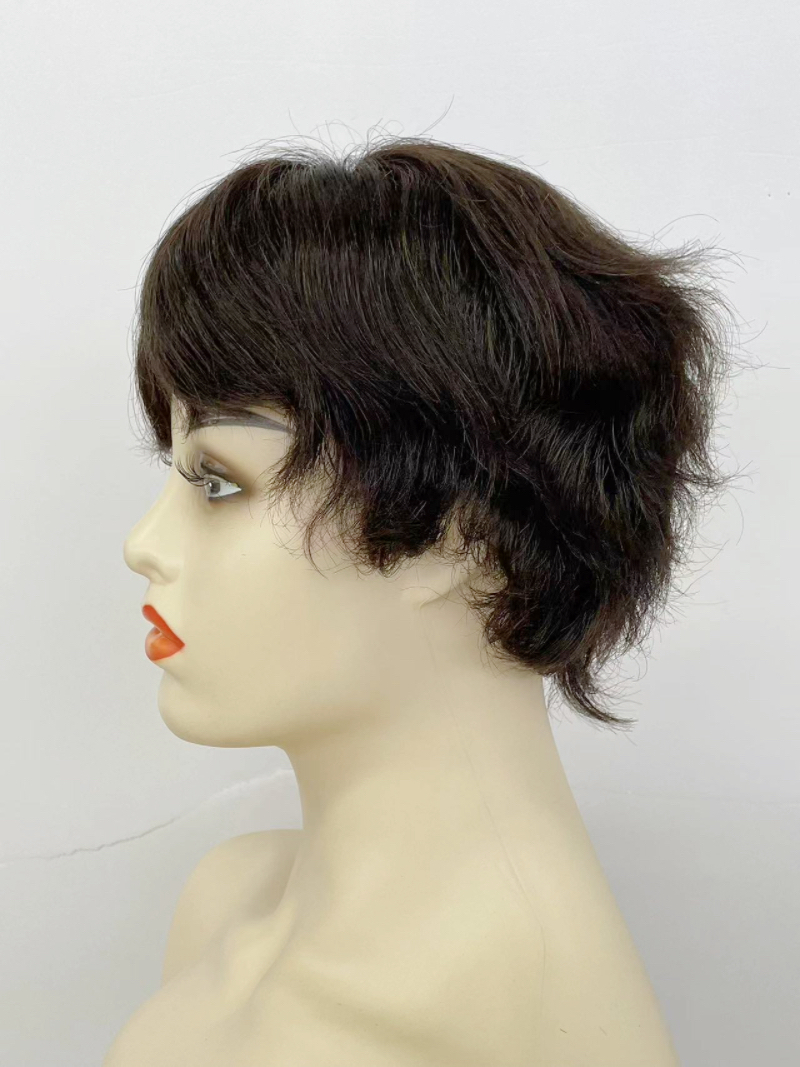 Short blonde wig for middle-aged and elderly people with real human hair pic 13