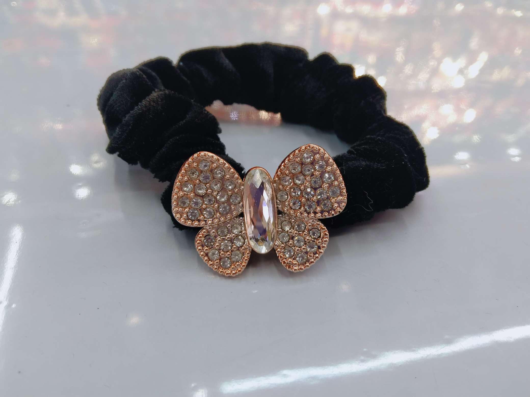 绒布圈贴蝴蝶配件加钻，绒布圈6色外贸出口厂家直销