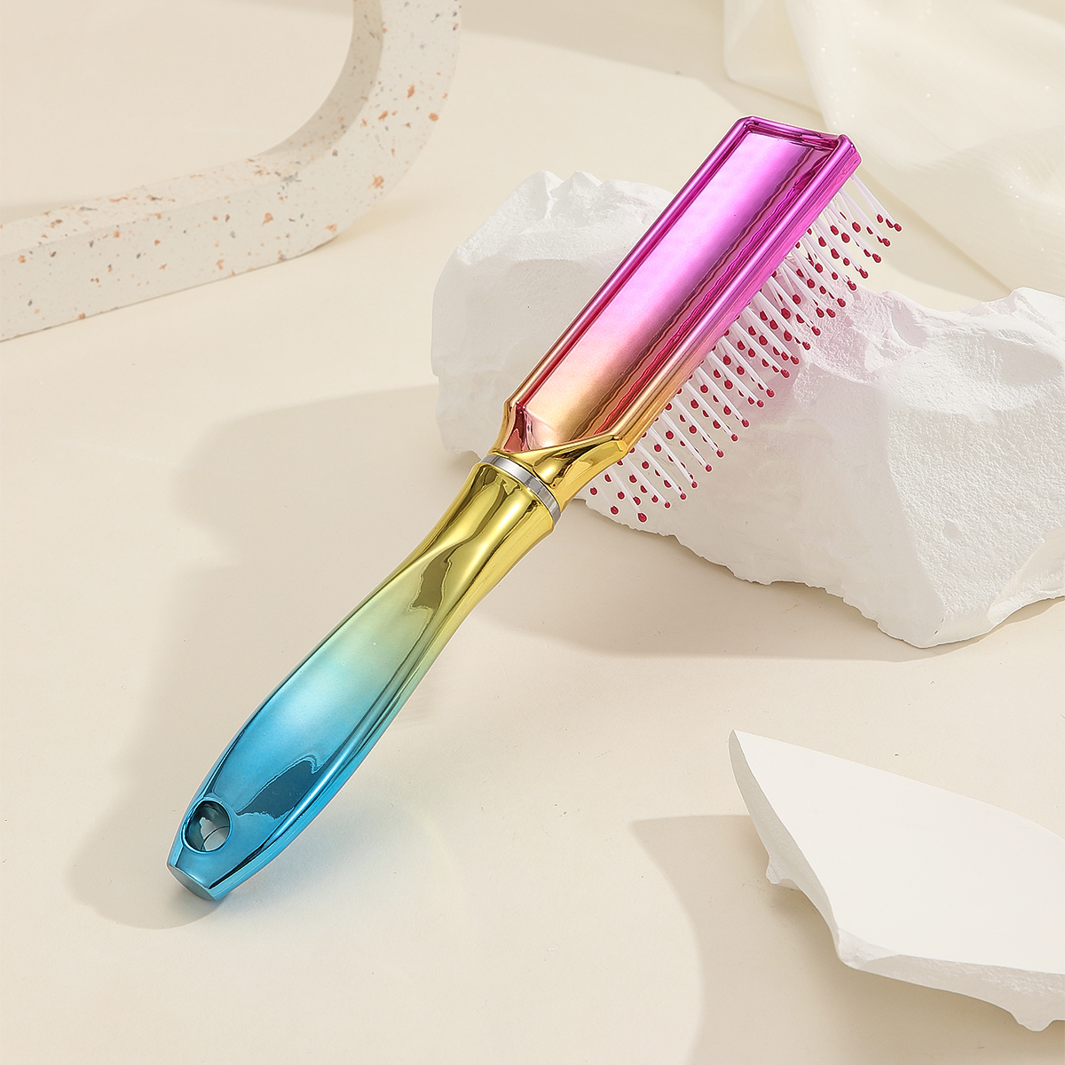 Three-color gradient electroplated hair straightening comb and massage head comb Item Picture