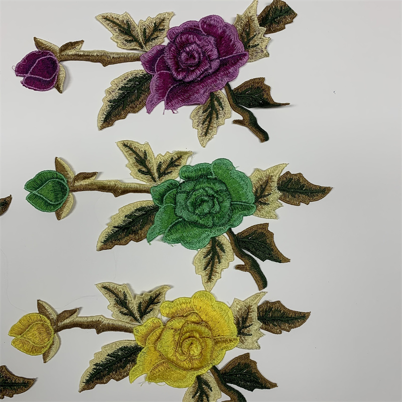 Embroidered rose three-dimensional applique fabric for clothing, accessories and accessories details Picture