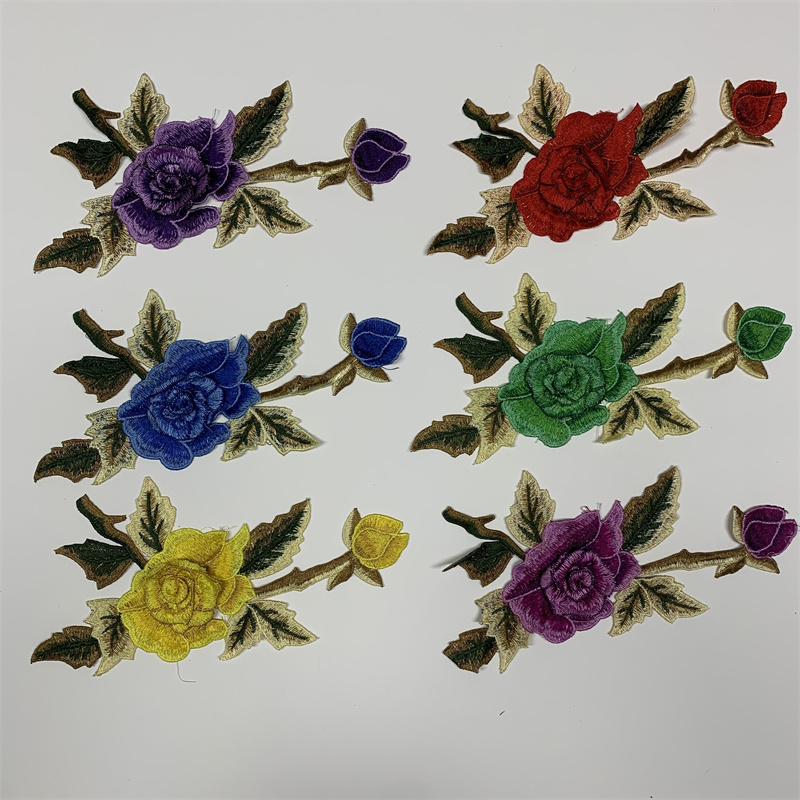 Embroidered rose three-dimensional applique fabric for clothing, accessories and accessories