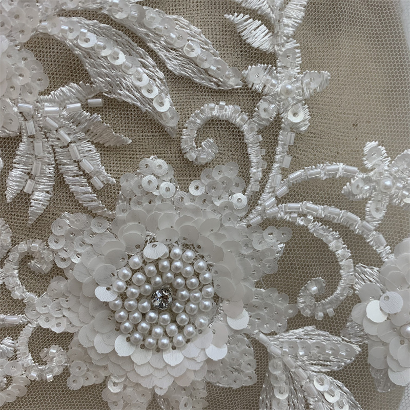 Embroidered lace, beaded, barcode, wedding dress and evening gown accessories details Picture