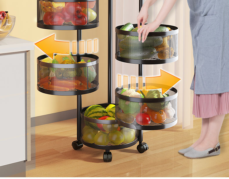 旋转式置物架厨房用品转角架落地多层多功能360度水果蔬菜收纳架详情图7