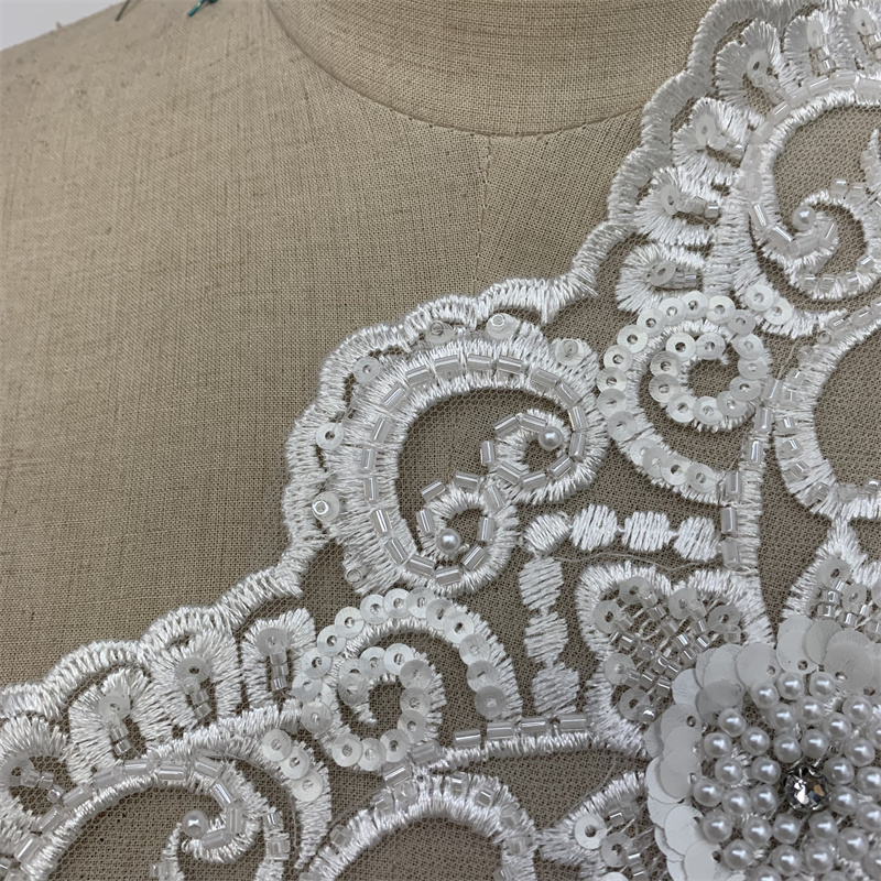 Embroidered lace, beaded sequins, barcodes, wedding dress and evening gown accessories details Picture