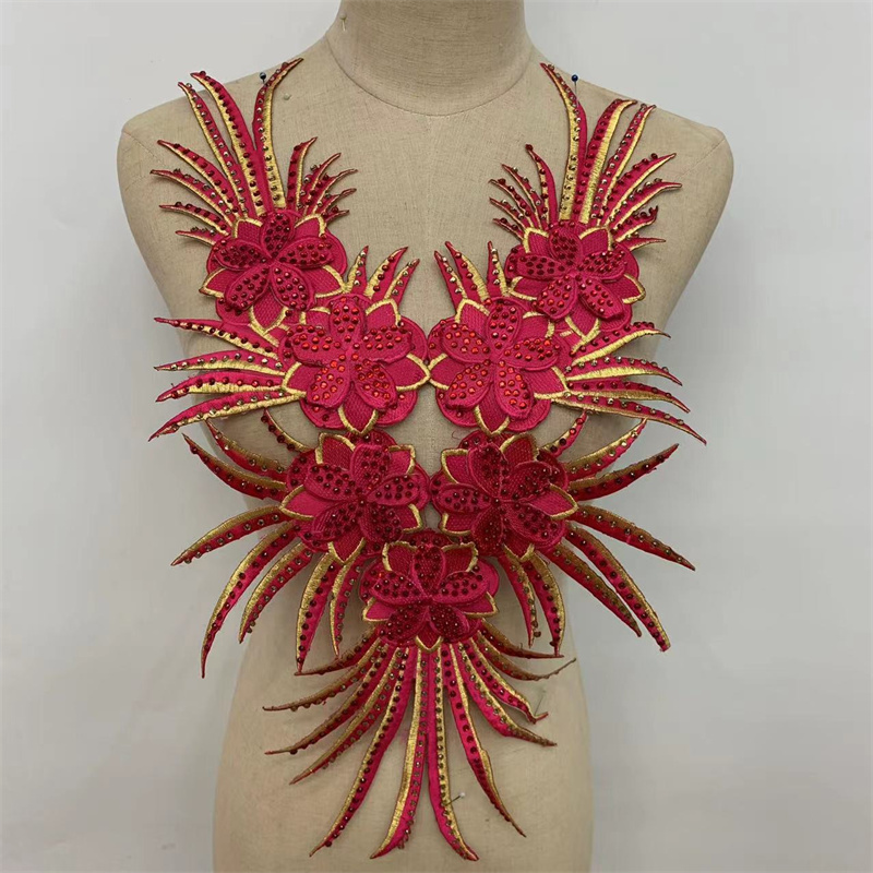 Ironing large embroidered fabric with rhinestones for clothing accessories and lace