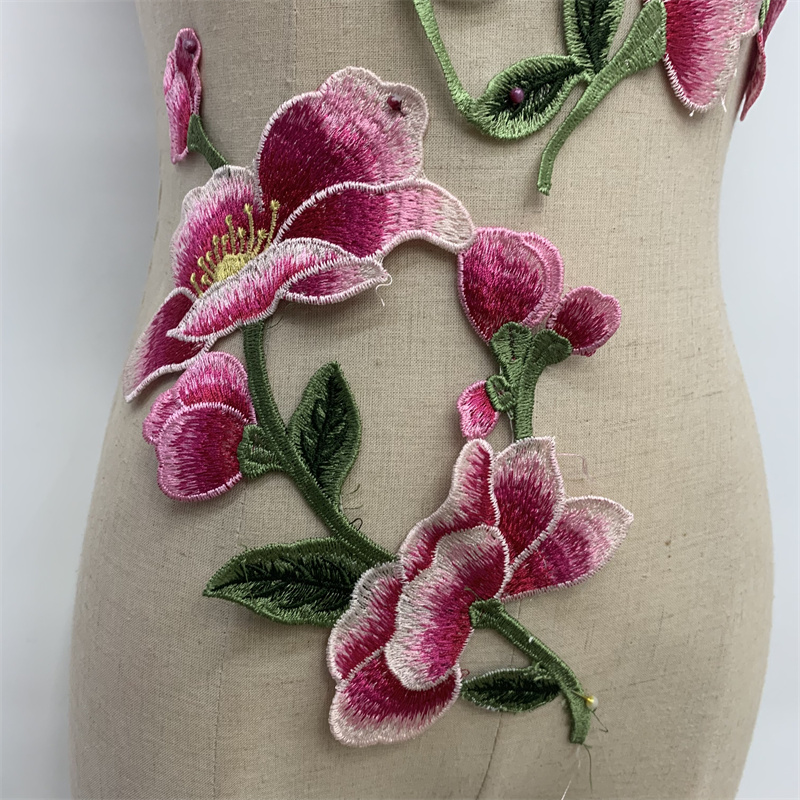 Pink flower fabric applique clothing embroidery accessory applique details Picture