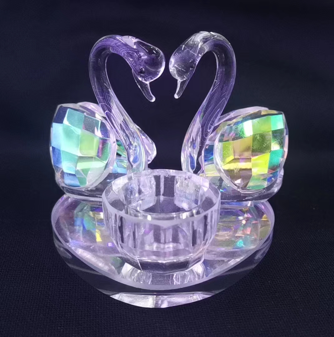 天鹅摆件七彩天鹅三角形镜片底座+3cm钻石