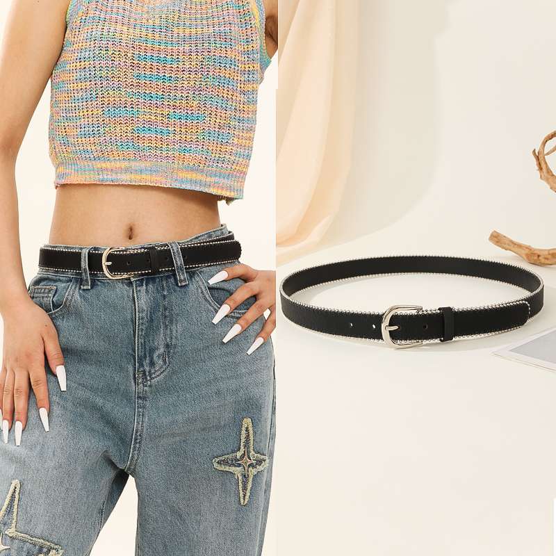 Foreign Trade Cross-Border New Retro Fit Fashion Accessories Belt Edge Beaded Belt Belt Belt For Women Diagonal Step Belt Belt details Picture