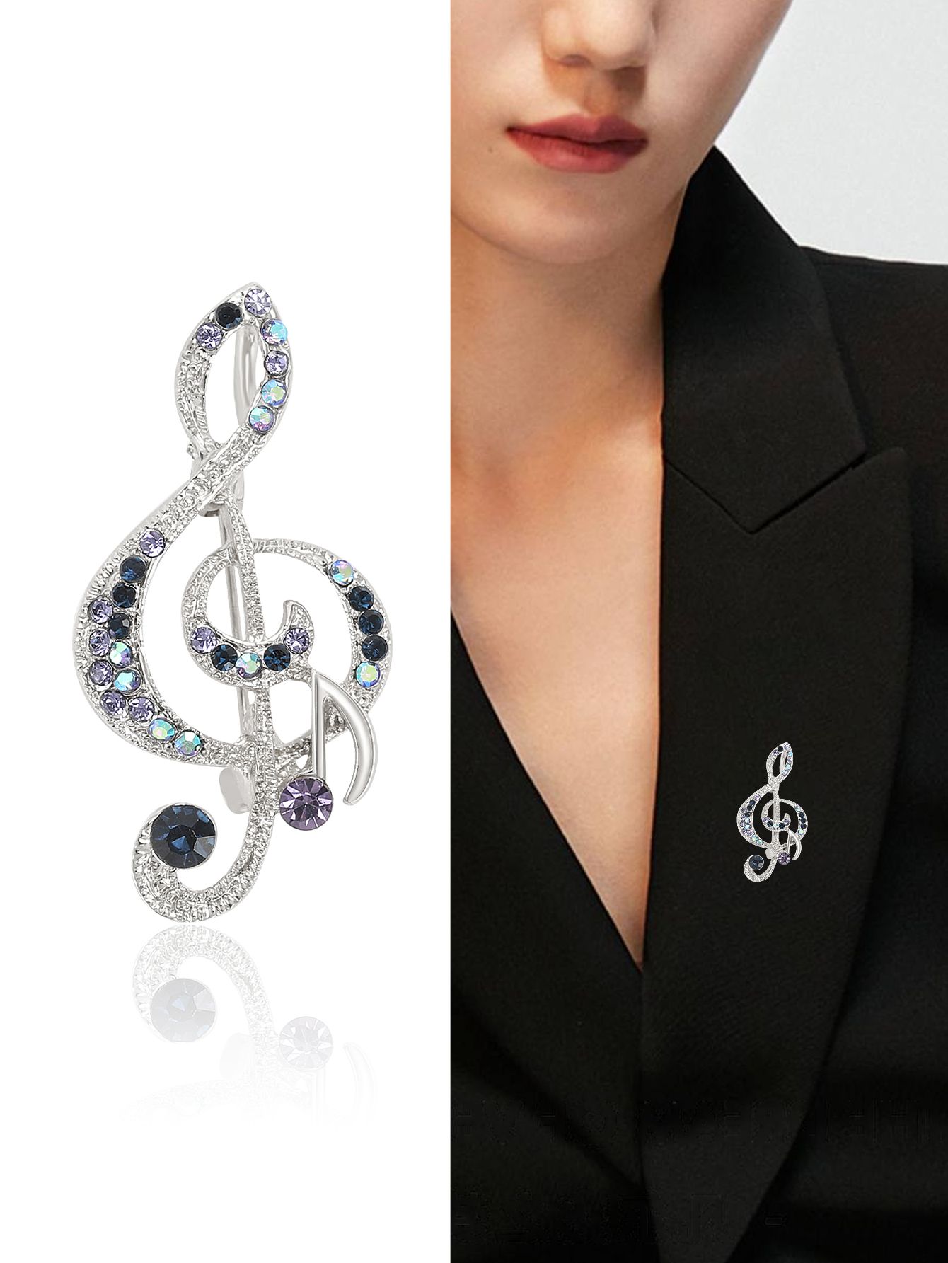 Factory direct sales, creative and light luxury new best-selling retro water diamond note stainless steel brooch, anti-glare, light luxury creative retro brooch, simple and fashionable accessory pin