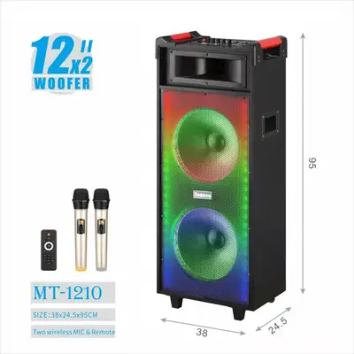 MT-1210 Twin 12 "Series portable speaker Bluetooth Wireless Stereo Radio Wireless Mic *2 thumbnail