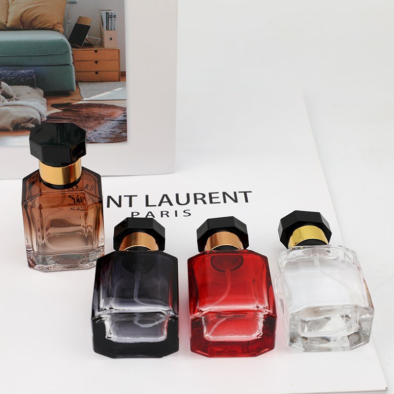 Wholesale gradually spray color glass square perfume bottle transparent cosmetic dispenser bottle spray fine mist empty bottle thumbnail