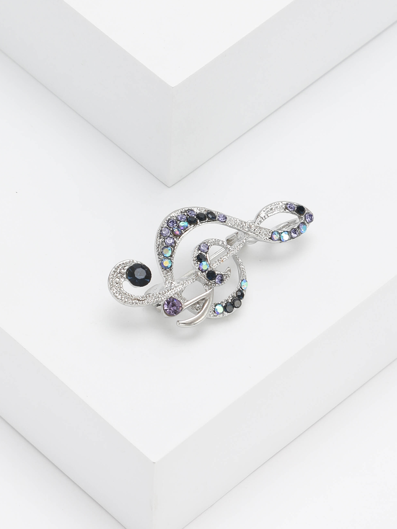 Factory direct sales, creative and light luxury new best-selling retro water diamond note stainless steel brooch, anti-glare, light luxury creative retro brooch, simple and fashionable accessory pin details Picture