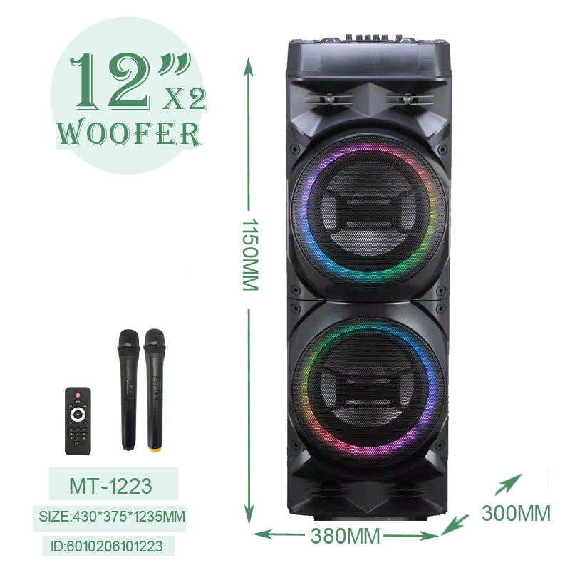 MT-1223 Twin 12 "Series portable speaker Bluetooth Wireless Stereo Radio Wireless Mic *2